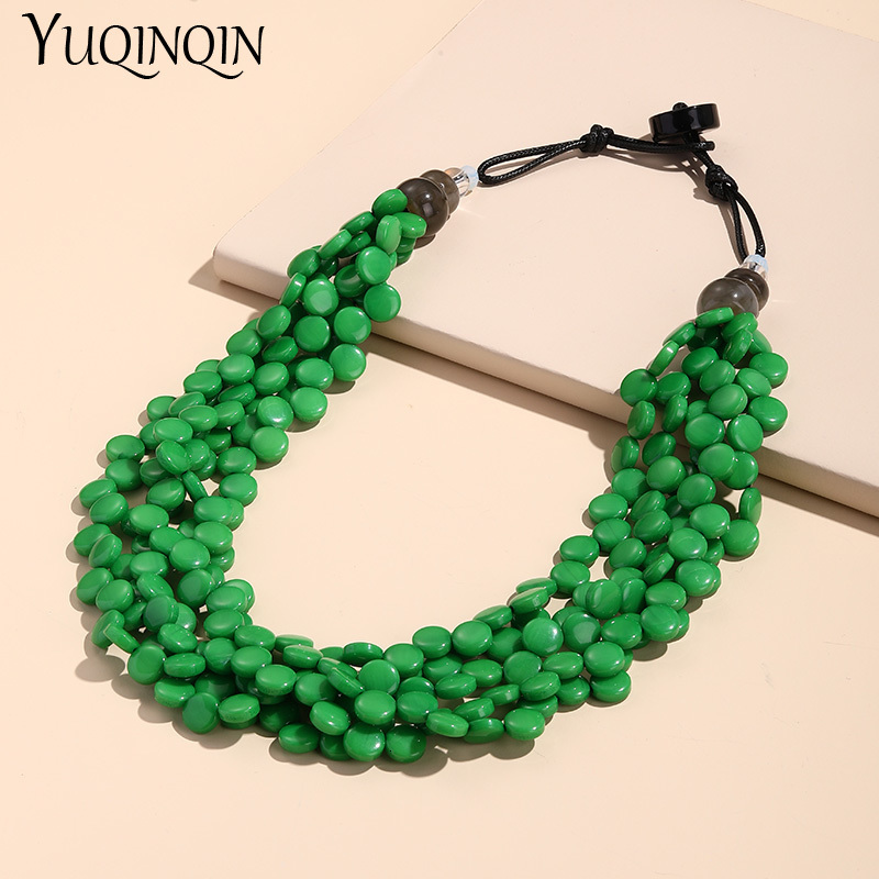 Pendant Necklaces Fashion Colorful Resin Beads Women's Short Necklace Summer Bohemian Laminated Large Pendant Necklace Retro Fashion Jewelry 2305