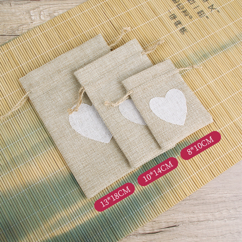 Jewelry Pouches Bags 50 PcsLot Heart Shape Jute Drawstring Bags 10x14cm Jewelry Small Pouches Wedding Christmas Gift Package Pocket 230512