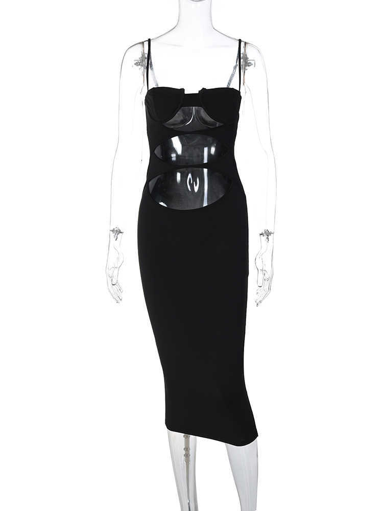 RUKAS Sleeveless Slips Black Hollow Out Sexy Bodycon Slim Maxi Dress 2023 Summer Women Fashion New Vacation Rave Party Outfit