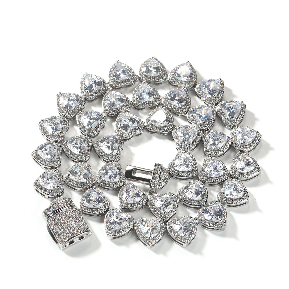 Love Heart Shape Tennis Chain Necklace Choker TopBling Colorful Zircon Clavicle Chain Women Girl Jewelry Gift