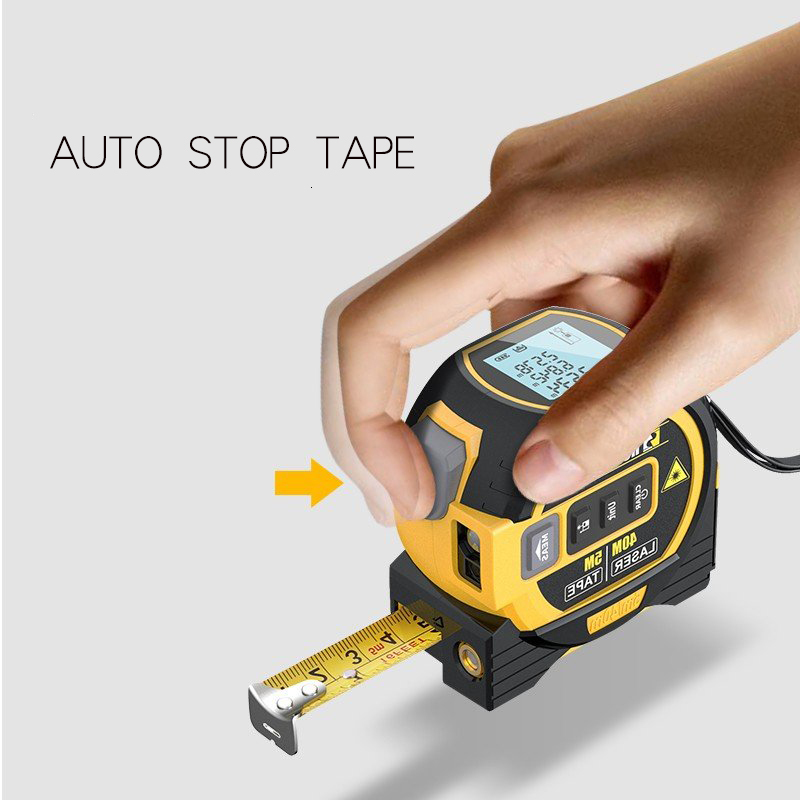 Tape Measures 3 in 1 Laser Rangefinder 5m Tape Measure Ruler LCD Display with Backlight Distance Meter Cross Line Building Measurement Device 230516