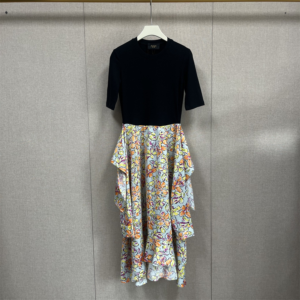 Casual Dresses M-aje Floral Printed Two-Piece High Waisted Short Sleeves Dress for Women New