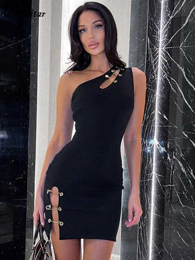 RUKAS One Shoulder Sleeveless hollow out pins sexy slim Mini Prom Dress Summer Women fashion Y2K streetwear Party Clothes