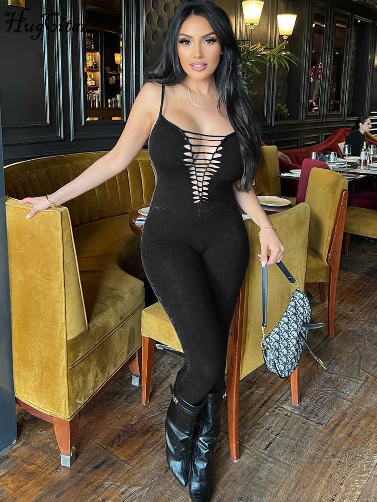 RUKAS Solid V Neck Sleeveless Slips Cut Out Sexy Bodycon Skinny Jumpsuit 2023 Summer Women Fashion Streetwear Party Outfit