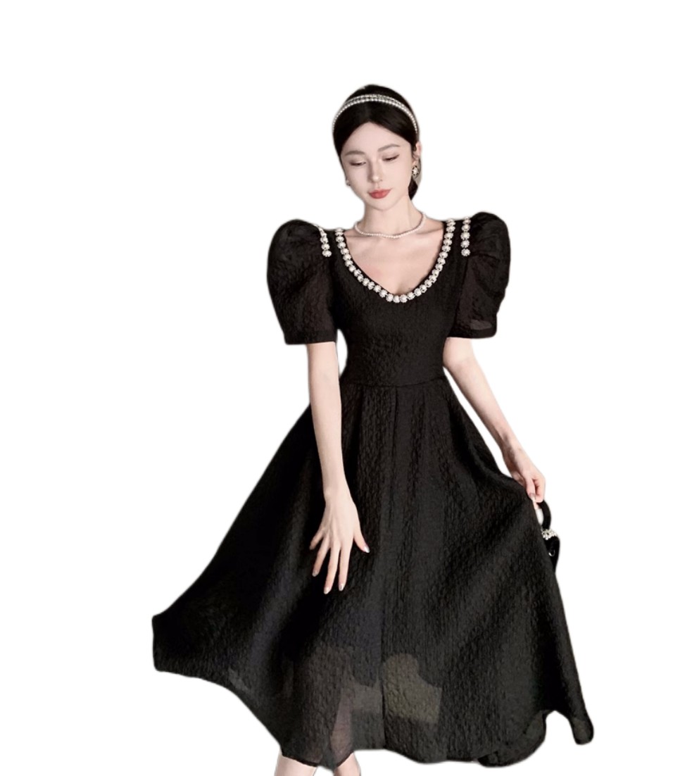 Womens puff short sleeve v-neck party dresses beading lixury design back lacing bow ball gown vestidos SML