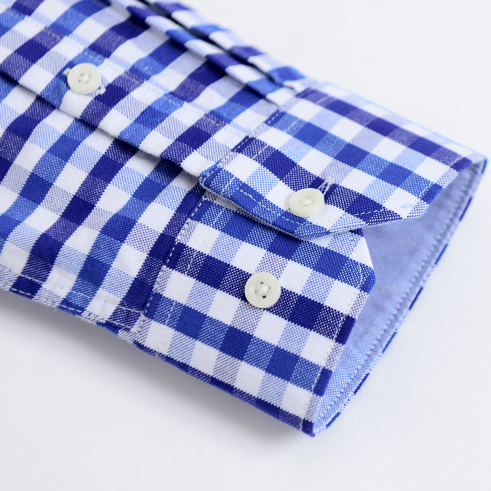 Men's Casual Shirts Men's Buttoned Down Full Sleeve Striped Checkered Oxford Shirt Single Patch Pocket Quality Casual Regular-fit Plaid Dres