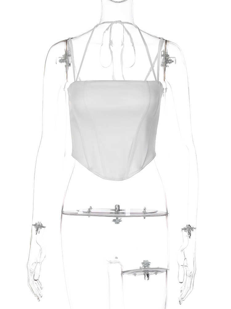 RUKAS Solid Halter Bandage Zip Up Sexy Elegant Slim Corset Crop Camis 2023 Summer Women Cute Y2K Streetwear Party Clothes