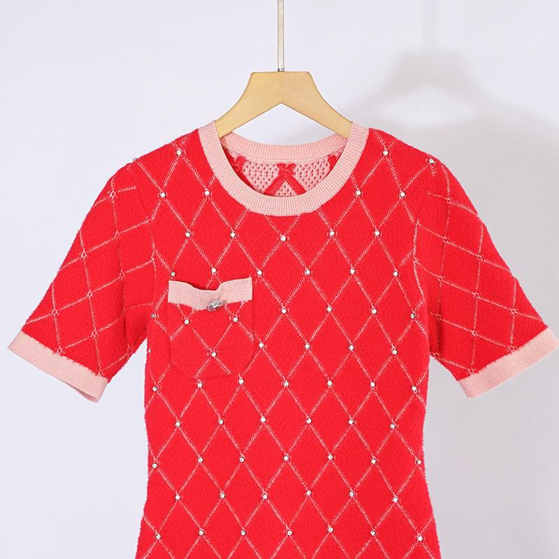 Casual Dresses M-aje Knit Cardigan Red Lingge Rhinestones Mini Dress Ladies fashion