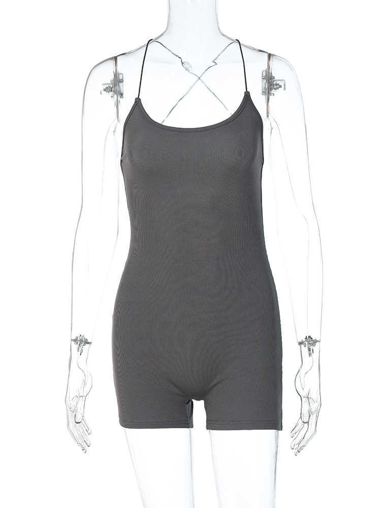 RUKAS Ribbed Solid Sleeveless Backless Sexy Bodycon Skinny Playsuit 2023 Summer Women Fashion Streetwear Casual Sport Romper