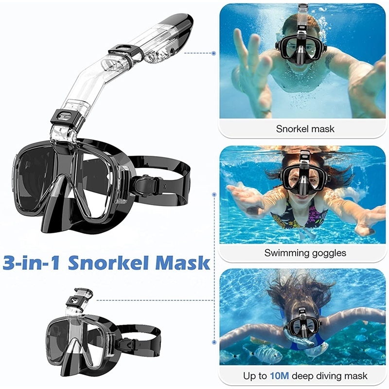Diving Masks Snorkel Mask Foldable Diving Mask Set With Dry Top System And Camera Mount AntiFog Professional Snorkeling Gear 230515