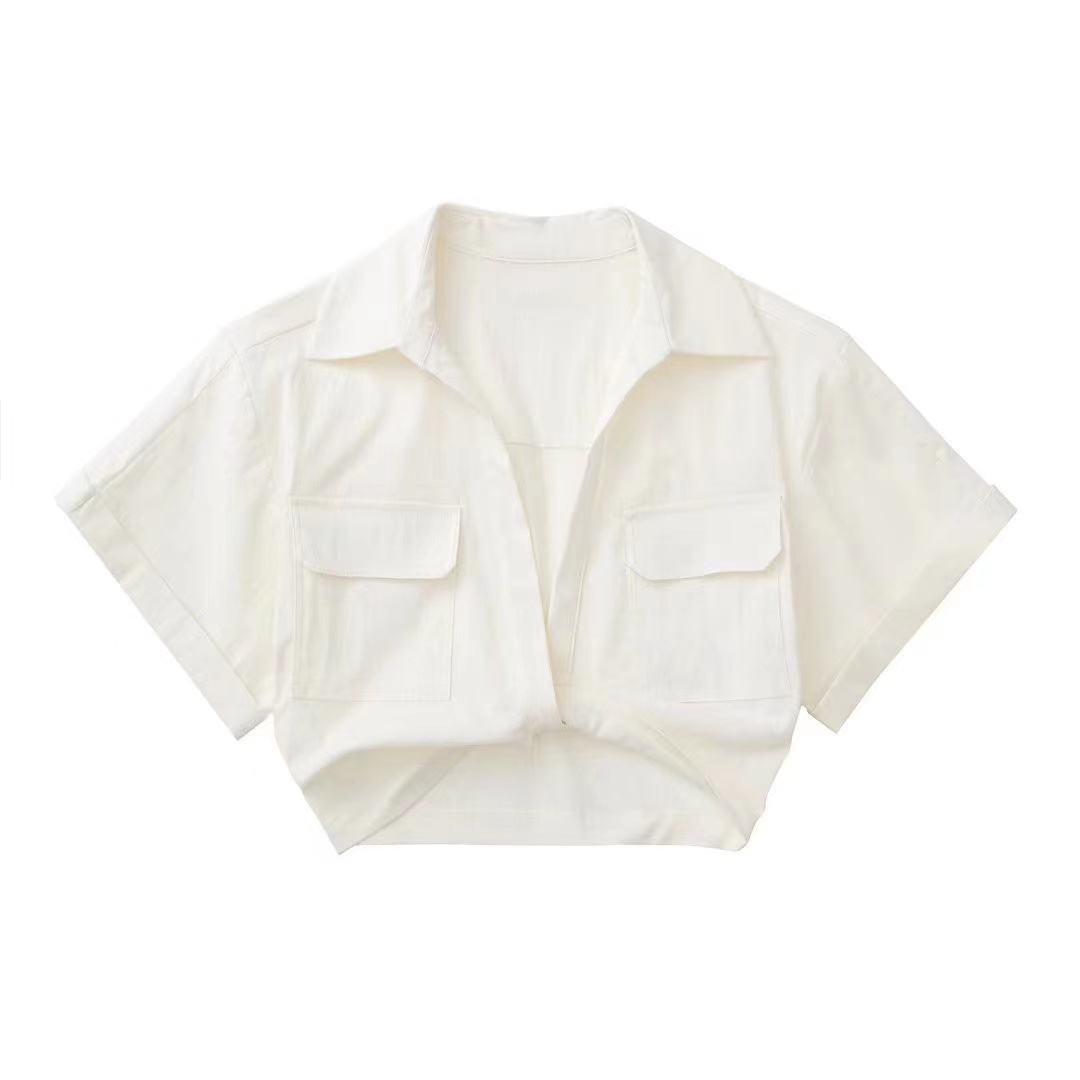 Flap Pocket Twist Hem Shirt Tees Tshirt Summer Fashion Womens Short Sleeve High Quality Clothes T Shirts Tops