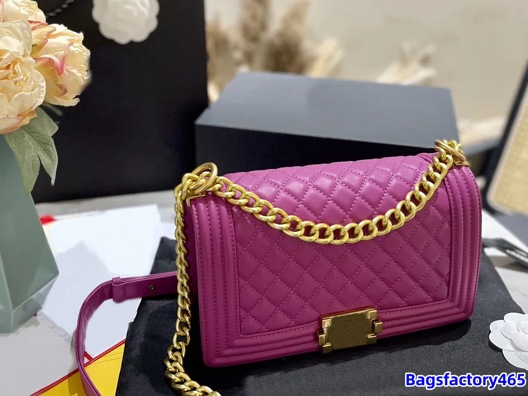 25cm Luxury Flap Mini Boy Quilted Bags Lambskin Silver Hardware Designer Crossbody Shoulder Tote Vintage Coin Purses with Chain Luxury Handbags Card Holders Wallet