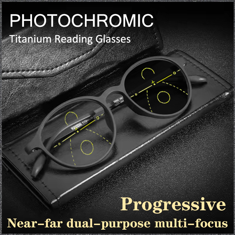Reading Glasses Transitional Pochromic Multifocal TR90 Round frame reading glasses men's progressive blue Women's Ultra-light Glasses 230516