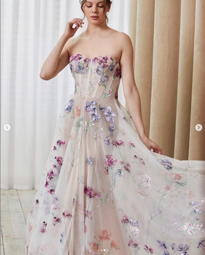 Print Flower bohemian Wedding Dresses Sweetheart fairy beach Bridal Gowns For Bride Robe De Mariee Beach Sweep Train