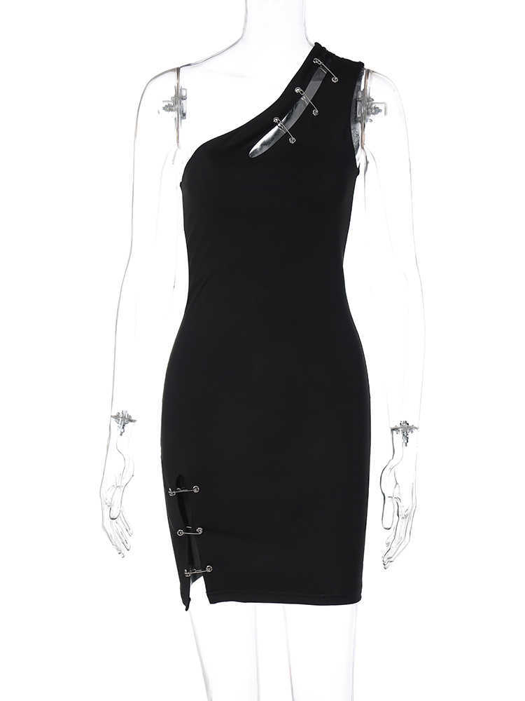 RUKAS One Shoulder Sleeveless hollow out pins sexy slim Mini Prom Dress Summer Women fashion Y2K streetwear Party Clothes