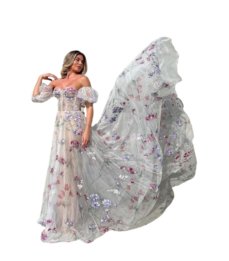 Country Boho Lace Wedding Dresses print Bride 2023 Open Back off shoulder boheamin Bridal Vestido De Novia Civil