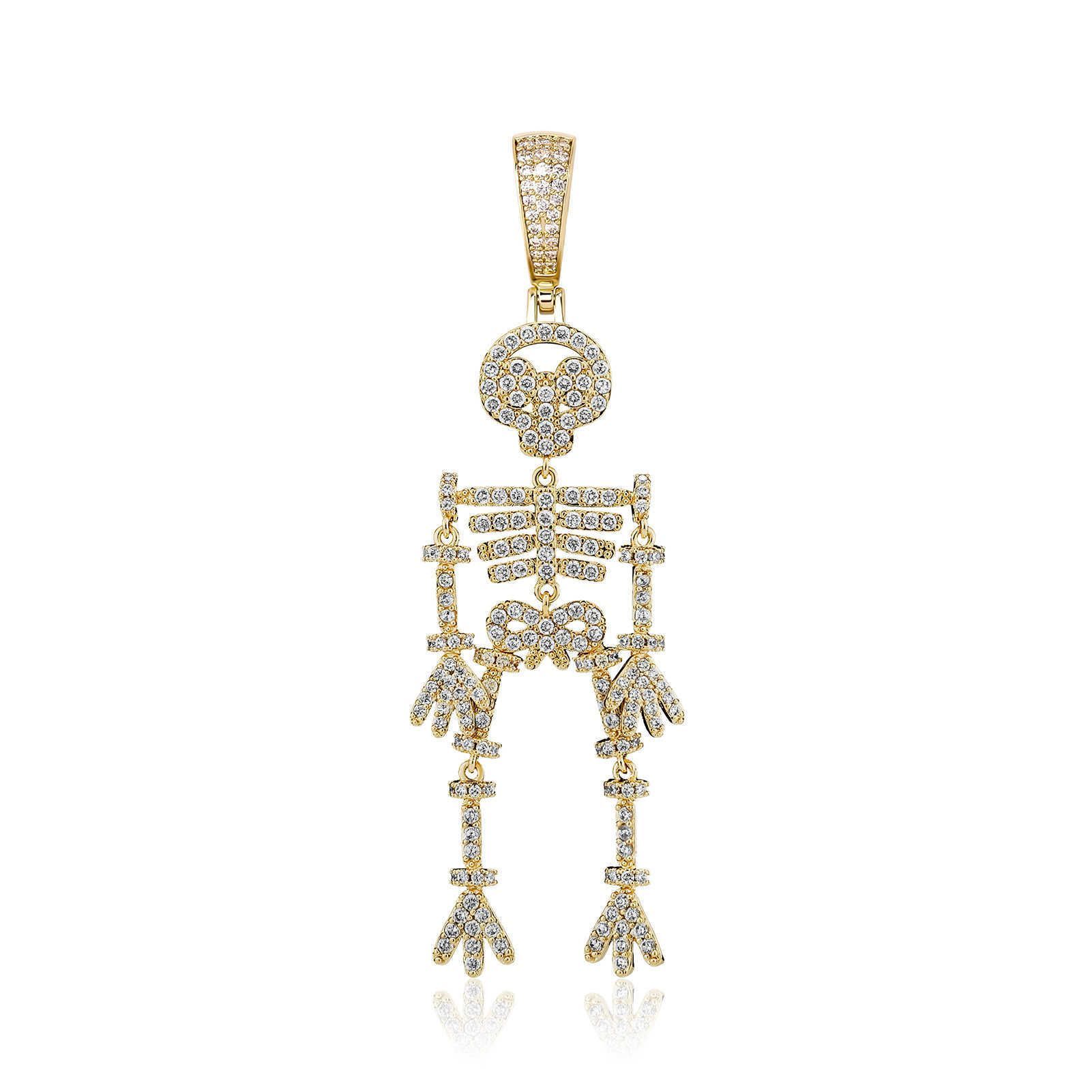 Creative Exaggerated Skeleton Pendant Necklace Colorful bling cubic zirconia Hip Hop Human skull Splicing Modeling Jewelry Rock Gemstone Collier Hallo