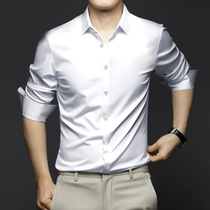 Men's Casual Shirts 6XL Spring/Summer Silk Slippery Men's Shirt Long Sleeve Ice Silk Fashion Large Non Iron Wrinkle Resistant Business Casua