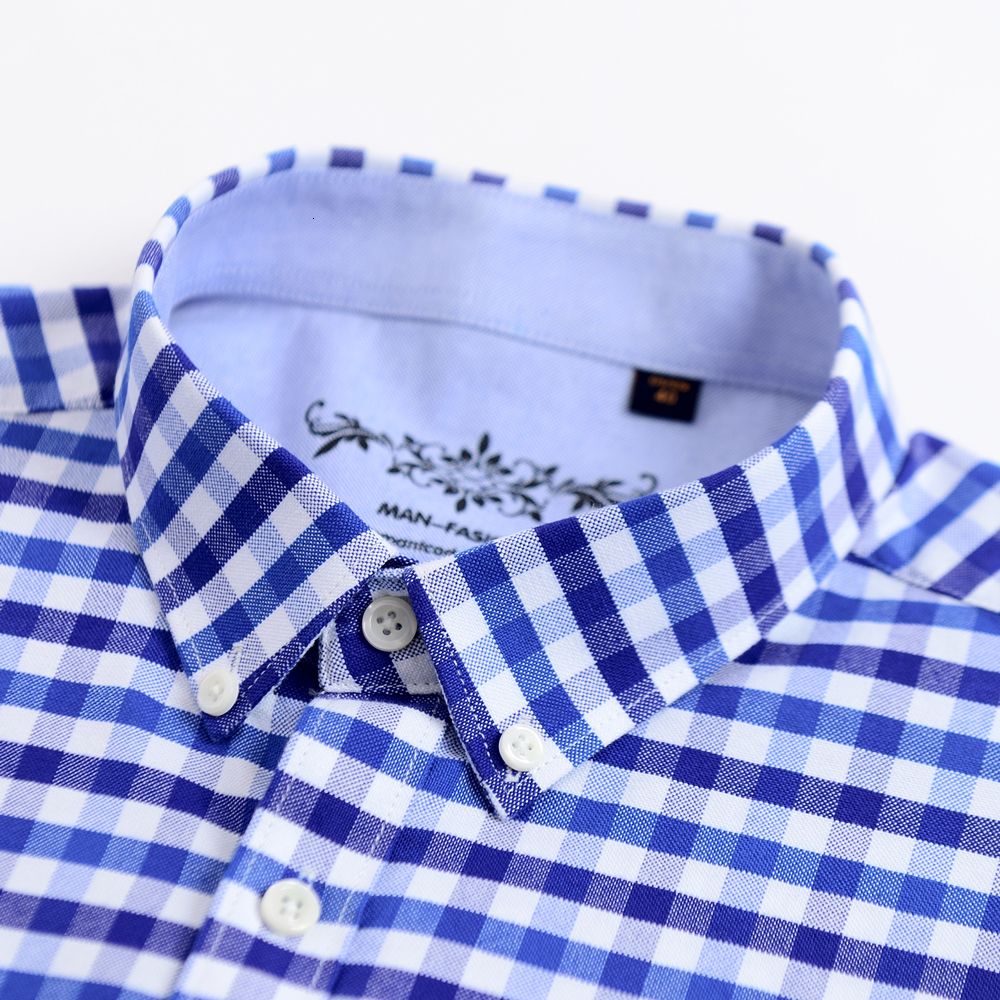 Men's Casual Shirts Men's Buttoned Down Full Sleeve Striped Checkered Oxford Shirt Single Patch Pocket Quality Casual Regular-fit Plaid Dres