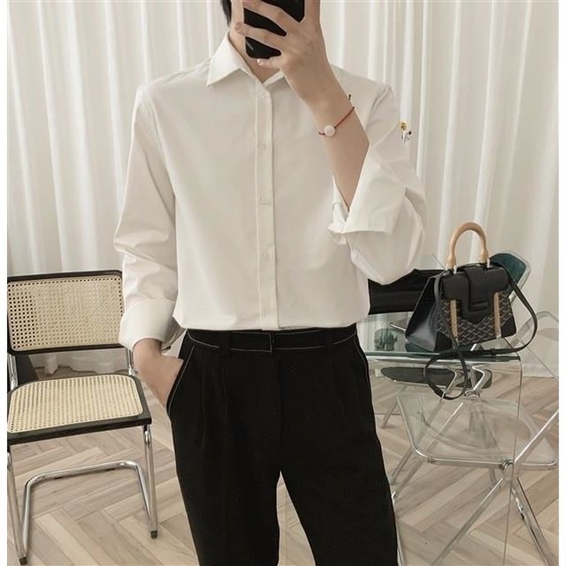 Men's Casual Shirts Korean Fashion Spring All-match Men Shirt Quality Chiffon Button Up Long Sleeve Casual Solid Color Loose Men Dress Shirt 2305