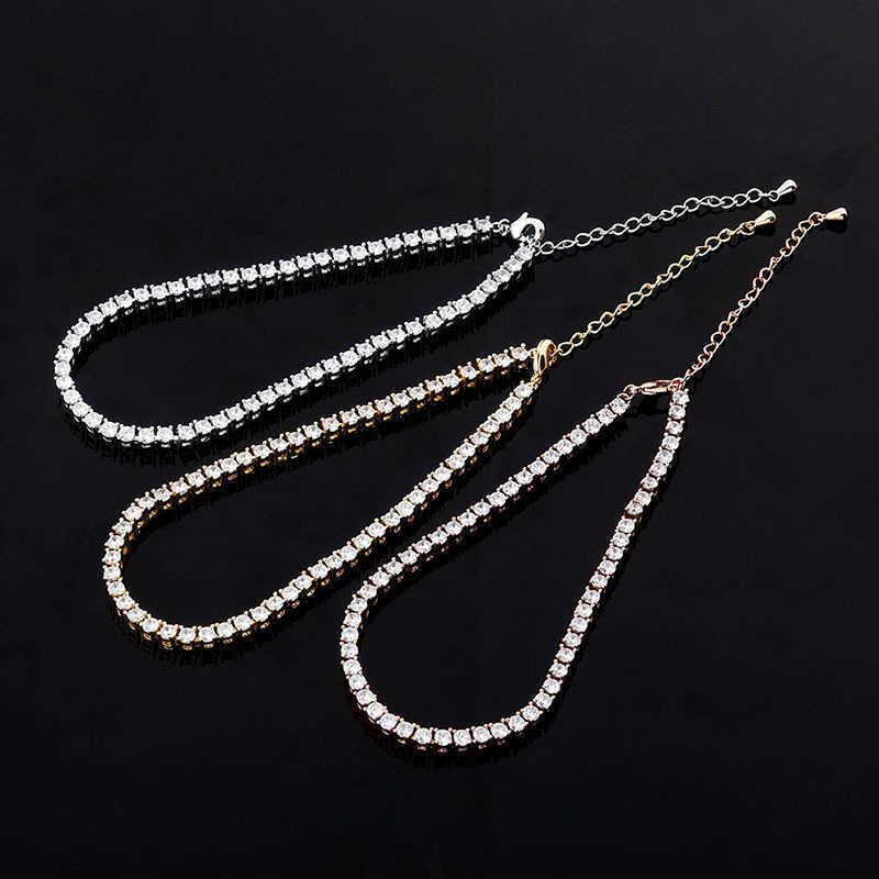 4mm Tennis Ins Hip Hop Womens Anklet Adjustable Size Ankle Bracelet Shiny Cubic Zirconia 14k Real Gold Plated Personalized Iced Out Crystal Versatile 