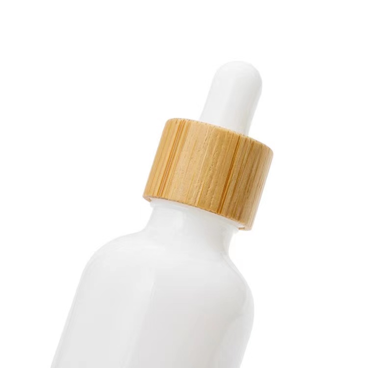 White Porcelain Glass Essential Oil Bottles Skin Care Serum Dropper Bottle with Bamboo Pipette 10ml 15ml 20ml 30ml 50ml 100ml