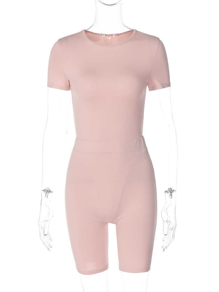 RUKAS Women Fashion 2 Piece Sets Solid Short Sleeve Sexy Slim Crop T-Shirt Shorts Summer Y2K Streetwear Sport Casual Outfit