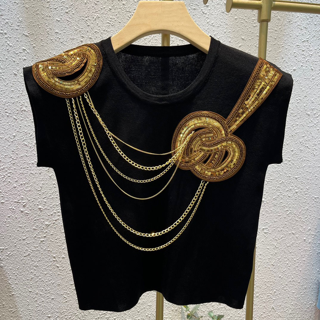 2023 Women's Sweaters Summer Fashion Elegant Gold Sequin Tassels Knit Pullover Sweater Women O-neck Sleeveless Solid Colour Knitted Tops, White
2023 Women's Sweaters Summer Fashion Elegant Gold Sequin Tassels Knit Pullover Sweater Women O-neck Sleeveless Solid Colour Knitted Tops, White