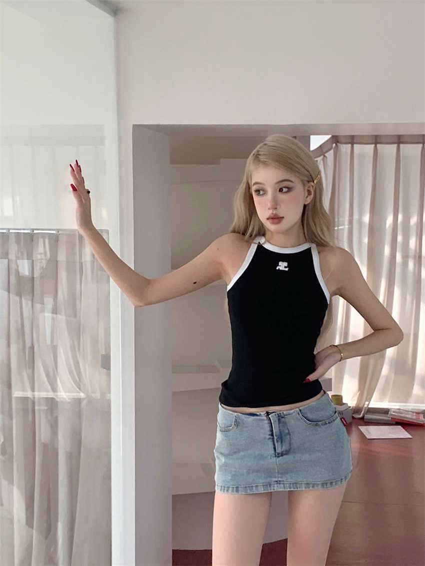 Temperament Slim Fit Contrast Color Strap Tank Top