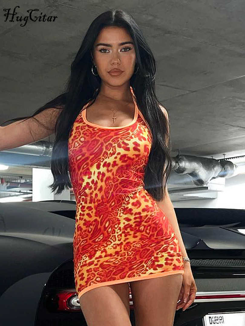 RUKAS Print Matching Color Halter Backless Lace Up Sexy Slim Mini Dress 2023 Summer Y2K Evening Party Club Streetwear Outfit