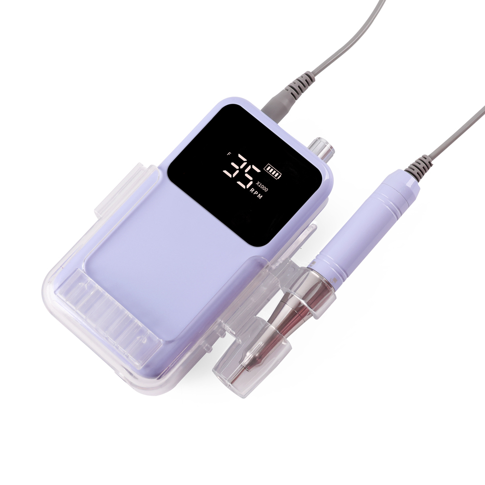 Nail Manicure Set 35K Violets Desktop Cordless Base Electric Drill Machine 35000rpm Pedicure Rechargeable Battery Wireless Purple 230515