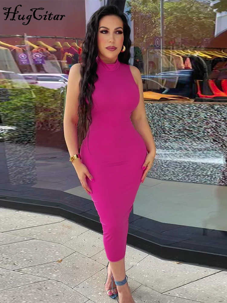 RUKAS Solid Turtleneck Backless Sleeveless Draped Sexy Slim Maxi Dress 2023 Summer Women Elegant Outfits Y2K Party Festival