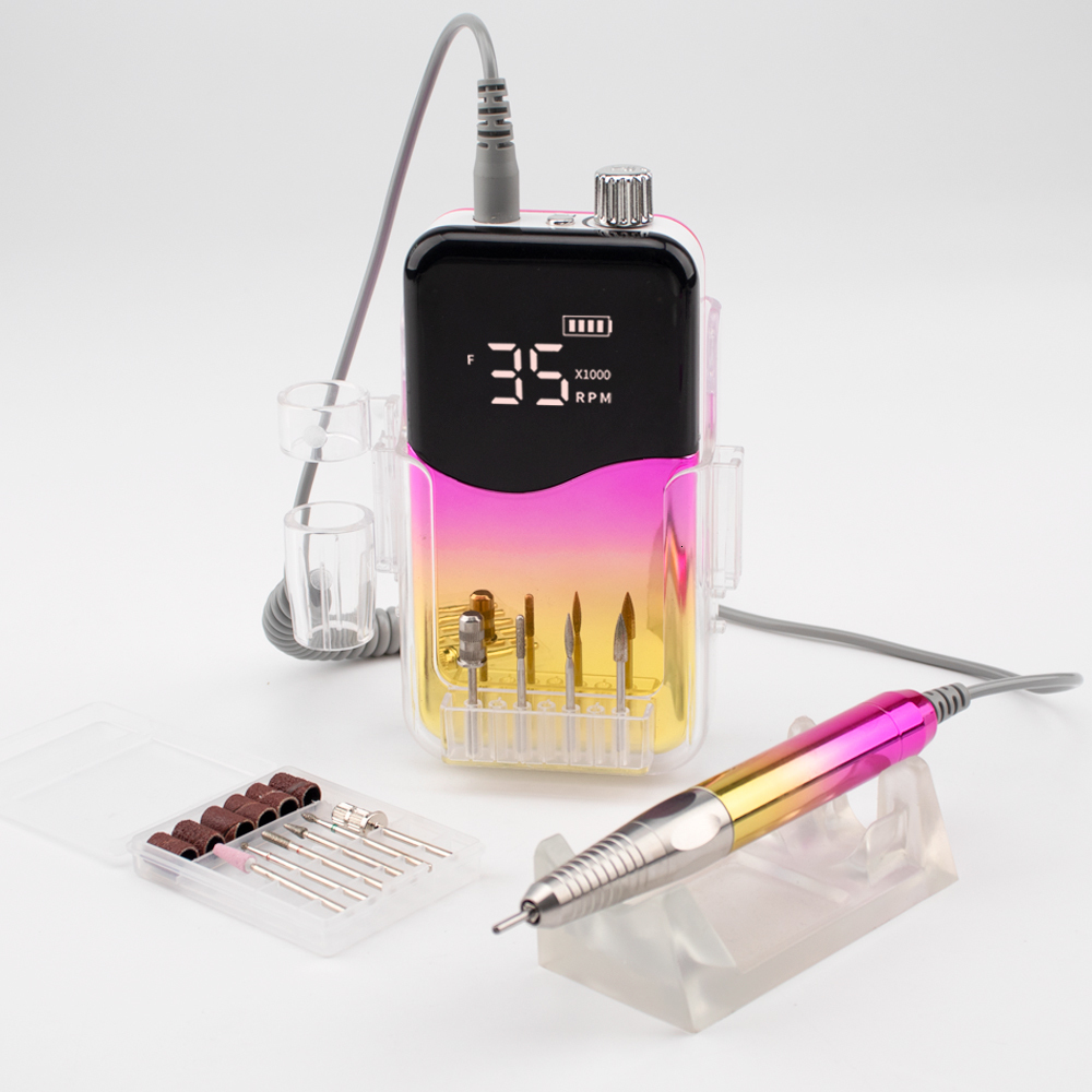 Nail Manicure Set 85W Brushless Desktop 35000RPM Gradient Color Handle Rechargeable Drill Portable Cordless Electric Machine 230515