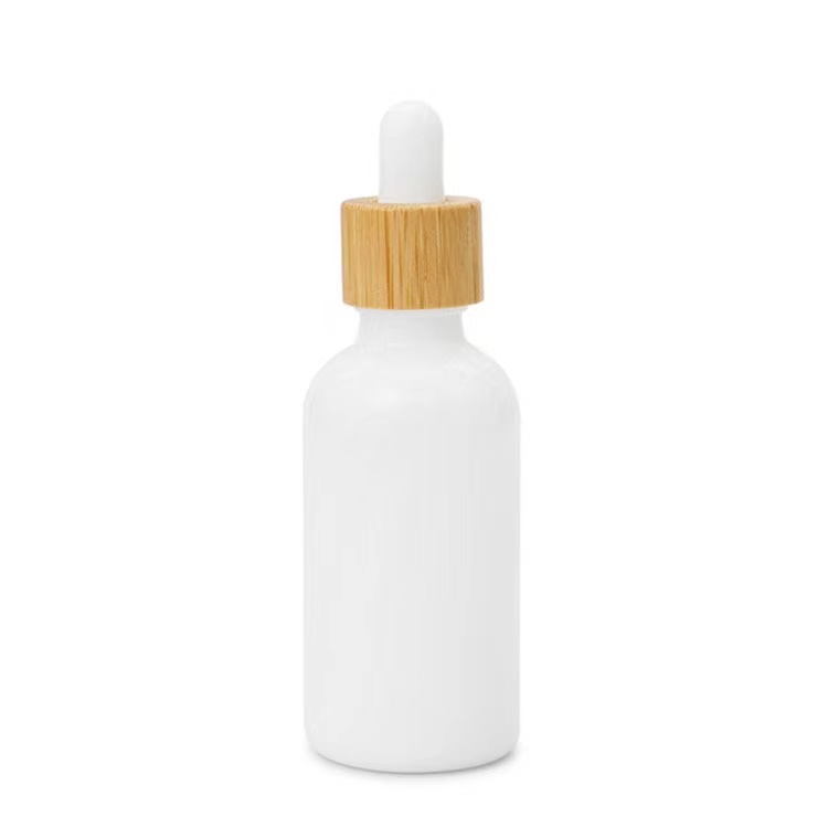 White Porcelain Glass Essential Oil Bottles Skin Care Serum Dropper Bottle with Bamboo Pipette 10ml 15ml 20ml 30ml 50ml 100ml