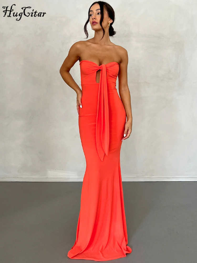 RUKAS Women Elegant Halter Sleeveless Solid Hollow Out Sexy Bodycon Maxi Prom Dress 2023 Summer Y2K Clothes Wedding Party