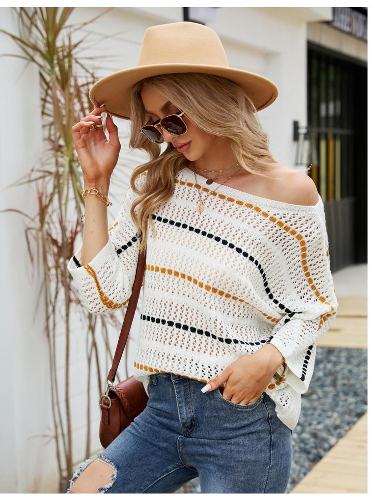 Womens Sweaters Autumn Winter Women Off Shoulder Cut Out Elegant Office Knitted Tops Female Casual Pullovers Long Sleeve ClothesWomens