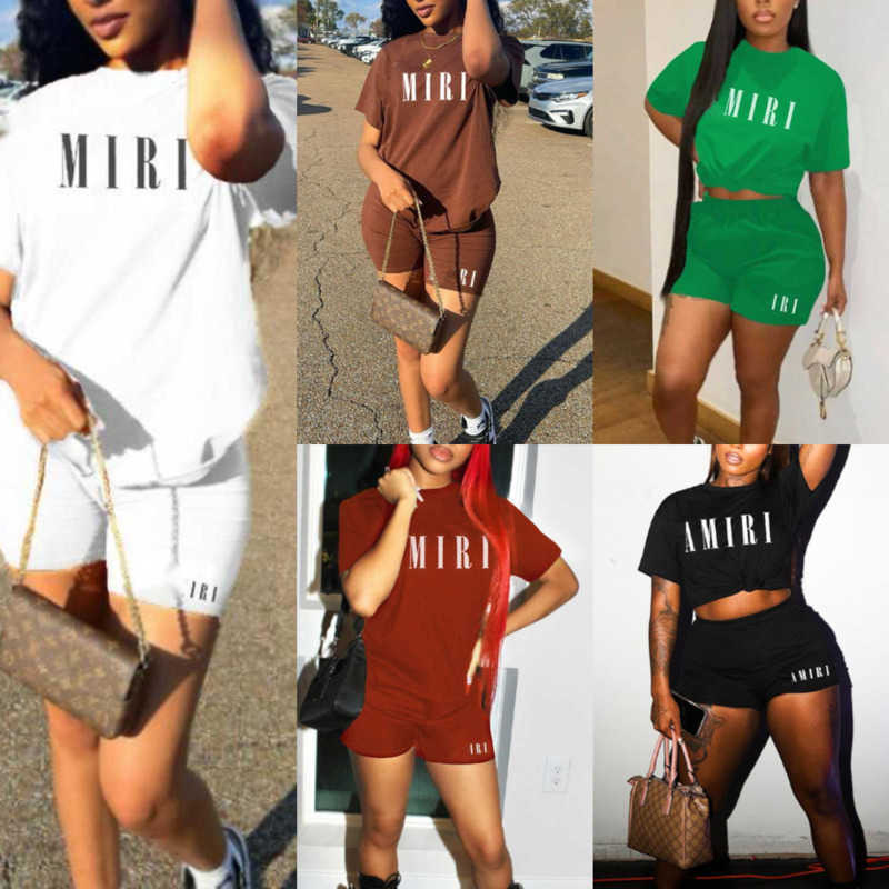 Retail Plus Size 3xl 4xl Womens Designer Tracksuits 2023 Casual Fashion Female Printed Round Neck Short Sleeve Shorts Two Piece Set