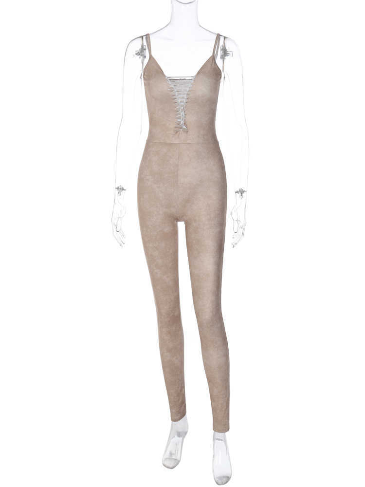RUKAS Solid V Neck Sleeveless Slips Cut Out Sexy Bodycon Skinny Jumpsuit 2023 Summer Women Fashion Streetwear Party Outfit