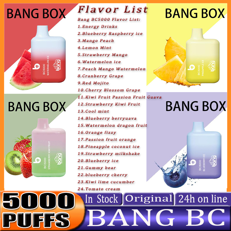 Original Bang BC5000 Disposable E cigarette ZOOYBAR 5000 Puffs Device Kit 650mAh Rechargeable Battery Prefilled 11ml Cartridge Pod Vape Pen Box VS elf 5000
Original Bang BC5000 Disposable E cigarette ZOOYBAR 5000 Puffs Device Kit 650mAh Rechargeable Battery Prefilled 11ml Cartridge Pod Vape Pen Box VS elf 5000