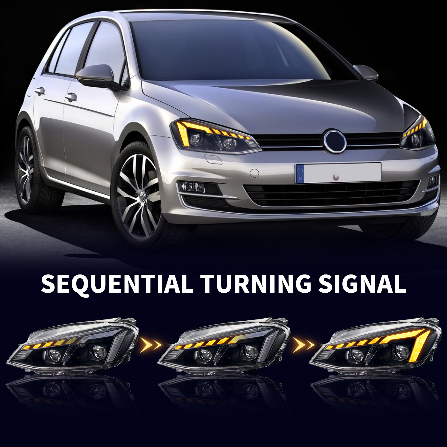 LED Headlights Assembly for V-W Golf 7 20 14-20 17 Sequential Turn Signal Lights High Low Beam Running Lights Driving Headlamp