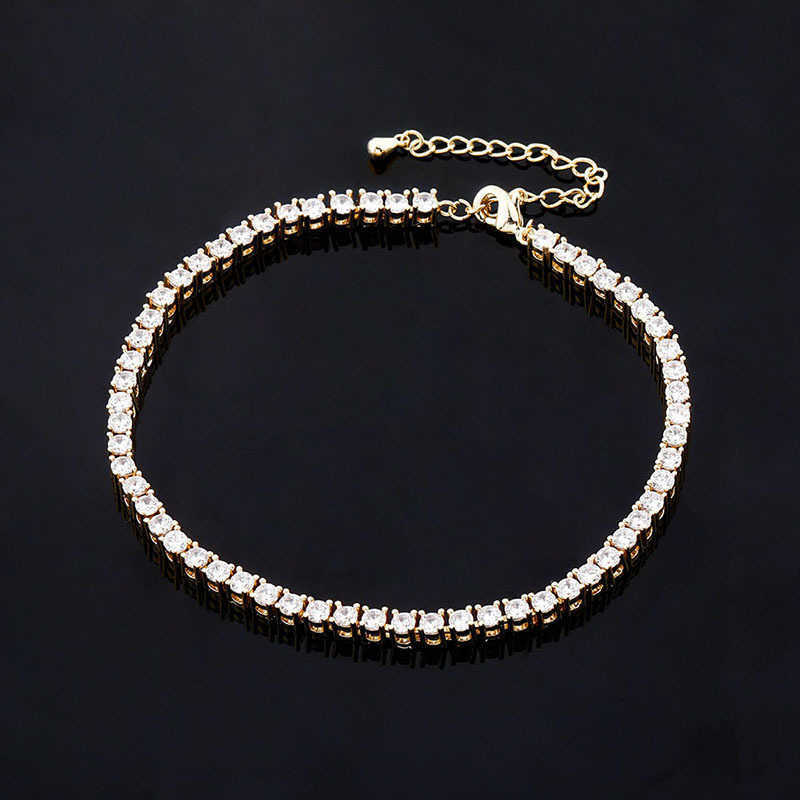 4mm Tennis Ins Hip Hop Womens Anklet Adjustable Size Ankle Bracelet Shiny Cubic Zirconia 14k Real Gold Plated Personalized Iced Out Crystal Versatile 