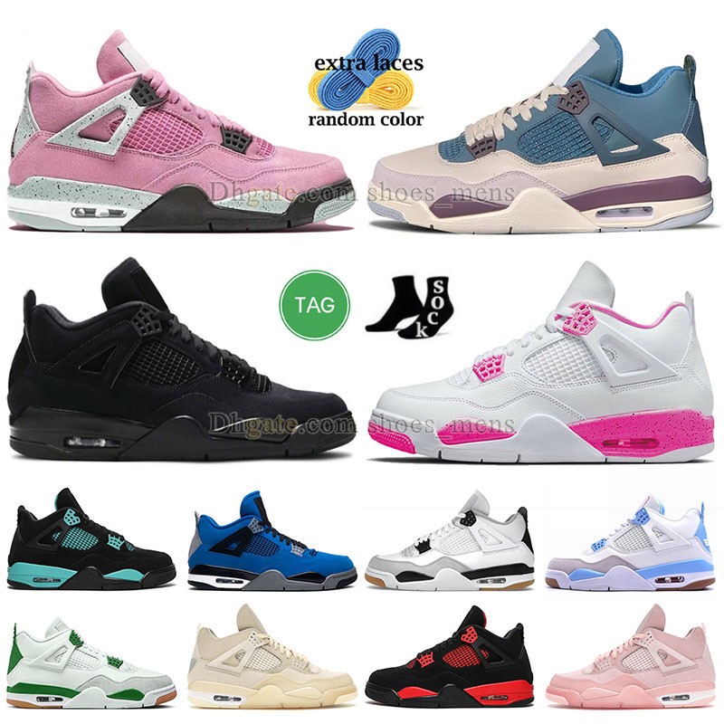 

mens women 4s basketball shoes jumpman 4 new pink white oreo pine green military black cat red thunder eminem pure money bred sail sneakers trainers, J71 40-47 ow-blue