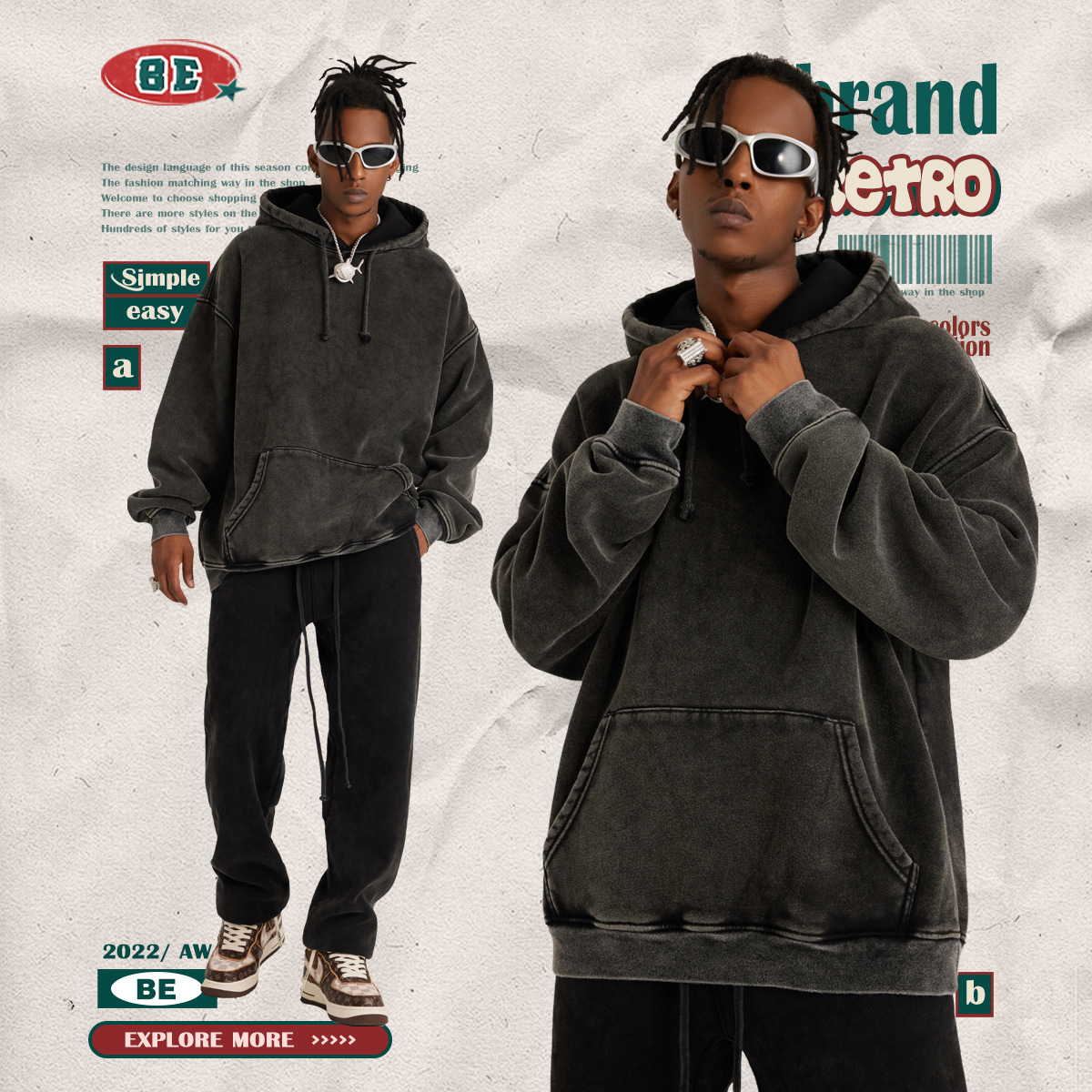 Men's hoodie autumn and winter vintage washed plus velvet solid color crewneck hooded men's American style street loose empty designer white shirt, Dark grey
Men's hoodie autumn and winter vintage washed plus velvet solid color crewneck hooded men's American style street loose empty designer white shirt, Dark grey