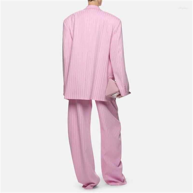 Women's Suits Chic And Elegant Woman Jacket Spring 2023 Korean Fashion Striped Crystal Diamond Women's Suit Coat Set 2 Pieces