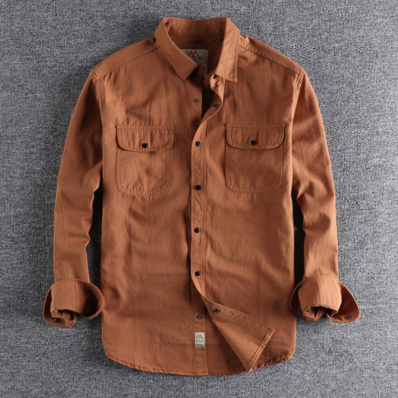 Men's Casual Shirts Vintage Retro Men Cargo Shirt Jacket Canvas Cotton Khaki Military Uniform Light Casual Work Safari Style Shirts Mens Tops Shi