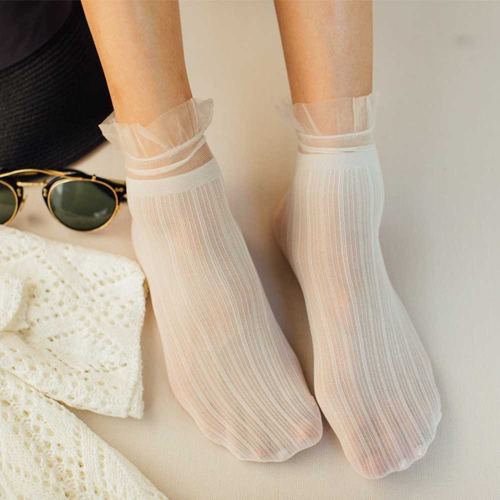 Socks Hosiery Velvet Woman Socks Ultra-thin Transparent Lace Frilly Ruffle Socks Women Fashion Summer Japan Style Harajuku Retro Long Socks P230516