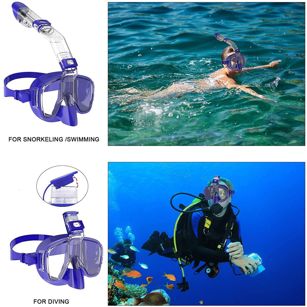 Diving Masks Diving Mask Foldable AntiFog Snorkel Mask Set with Full Dry Top System for Free Swim Professional Snorkeling Gear Adults Kids 230515