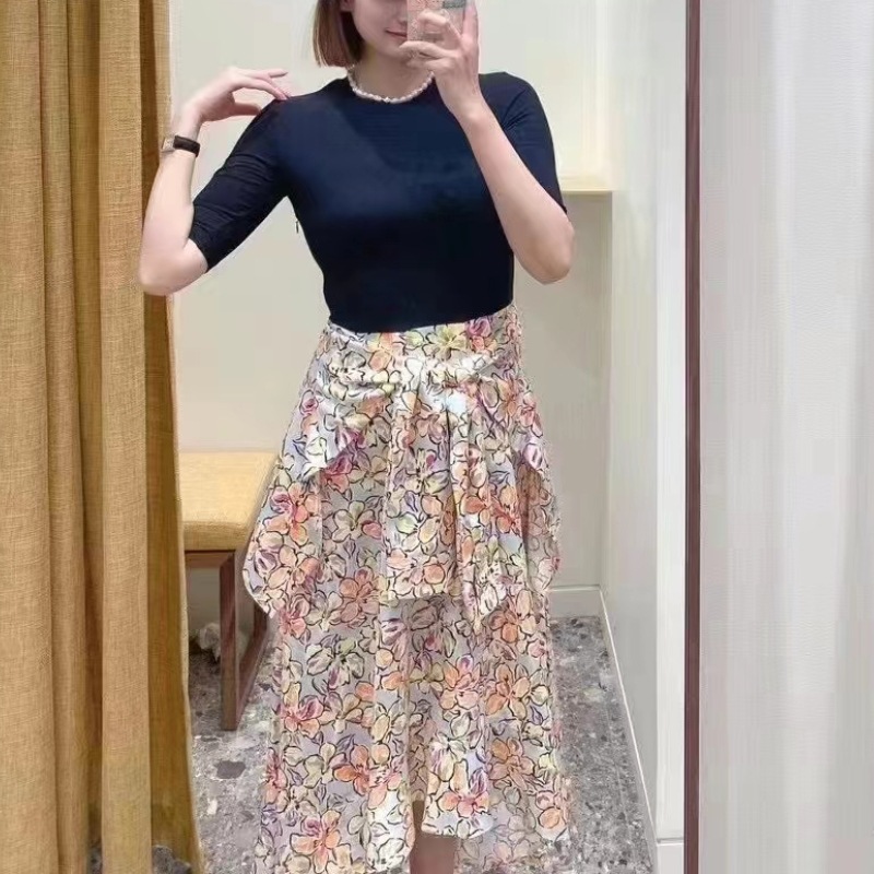 Casual Dresses M-aje Floral Printed Two-Piece High Waisted Short Sleeves Dress for Women New