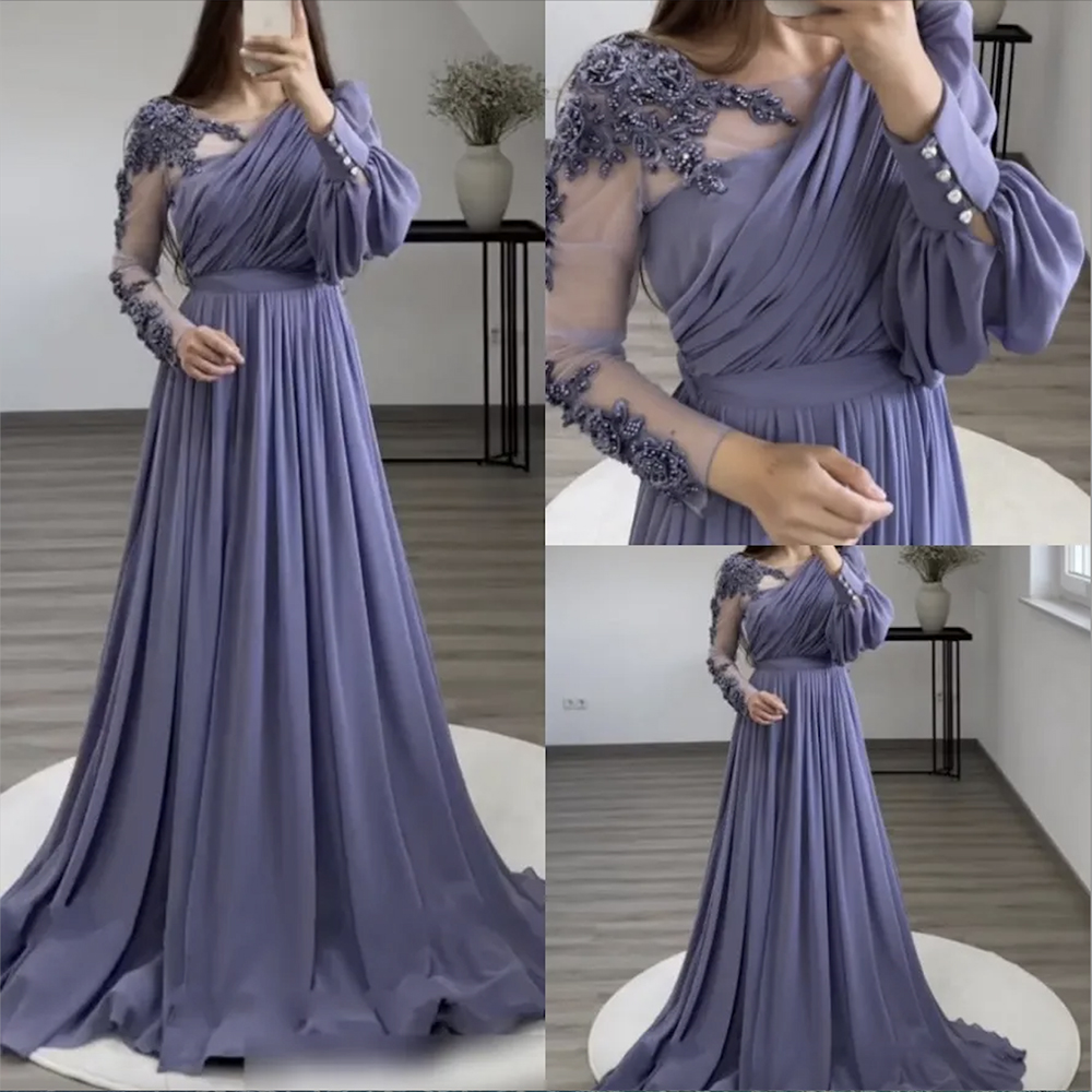 Dubai Arabic Evening Dresses For Women Party Long Puffy Sleeves Beaded Green V Neck Side Split Formal Celebrity Prom Gowns Vestidos De Fieast