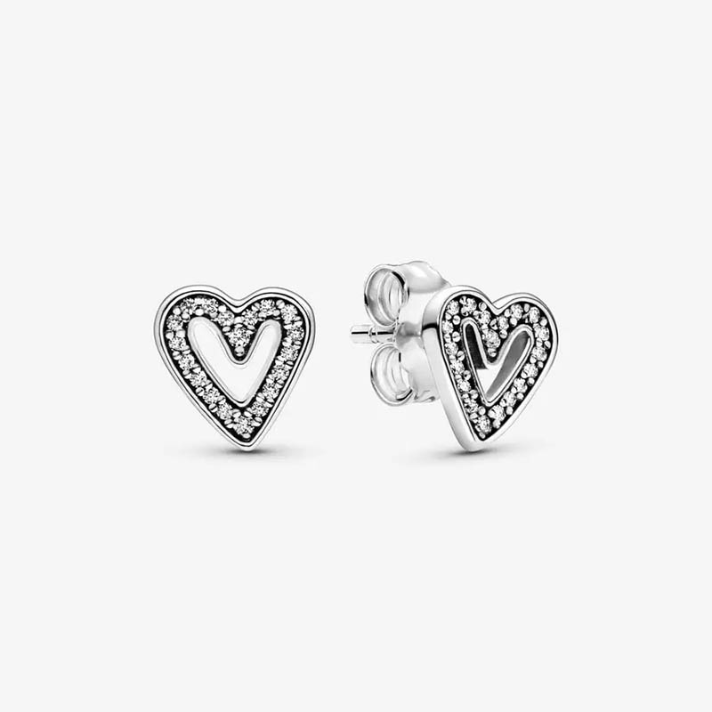 Sparkling Freehand Heart Stud Earrings Authentic 925 Sterling Silver designer Earrings Women Wedding Party Jewelry Crystal earrings with Luxurious Retail Box Set